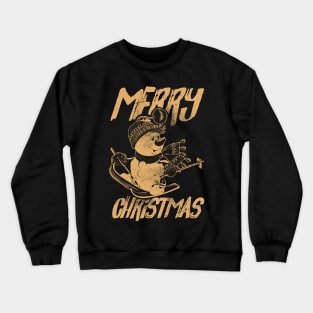 Skiing Snowman - Merry Christmas - Brown Crewneck Sweatshirt